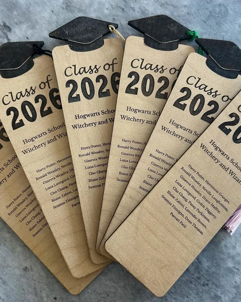 Close-up of hardwood veneer texture on a laser engraved bookmark
